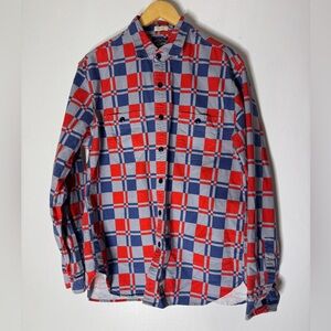 J Crew Men’s Shirt Plaid‎ Button Down Long Sleeve Large Red Gray Blue Flannel